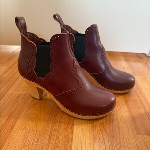 Swedish Hasbeens Burgundy Heeled Clogs